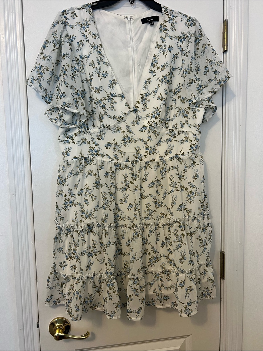 Lulus So True White Floral Print Tiered Short Sleeve Mini Dress